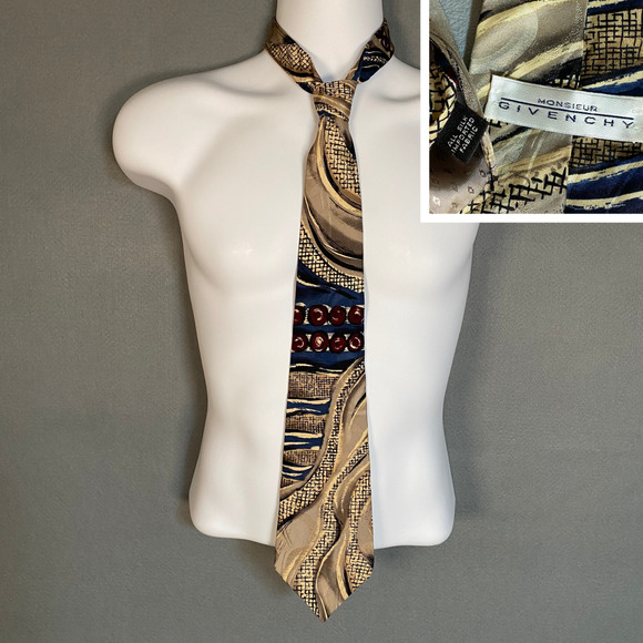 Vintage Givenchy Monsieur Mens All Silk Neck Tie 1980s Retro Made in USA Preppy - Picture 1 of 9